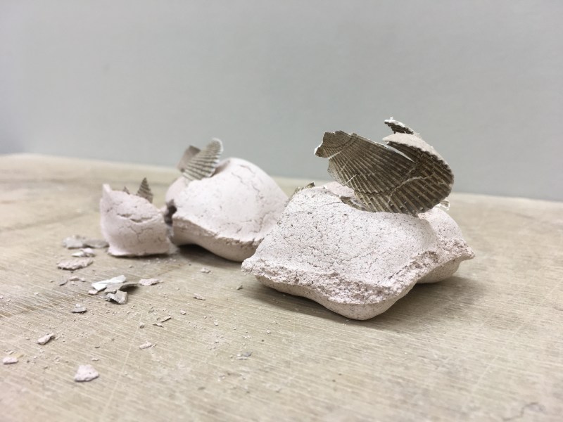 Exhale. Inhale. A kiln sucks out the moist of matter; once out of the kiln, the shell sucks in moist from the air and starts a poetic process of renewal, of forward recurrence of time. It lifts itself before it crumbles and deteriorates back to dust.