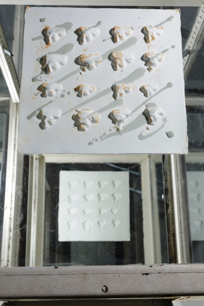 aardtijd |foreshadowing #7: casting porcelain slip with Celadon glazing of Iron Age artifacts, reduction fired, mirroring, 2021. Photo: Luuk Smits.