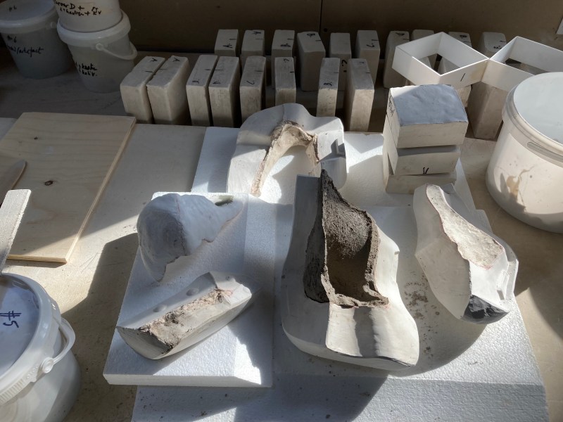 work-in-progress, molds, pressing, casting, plumbing..